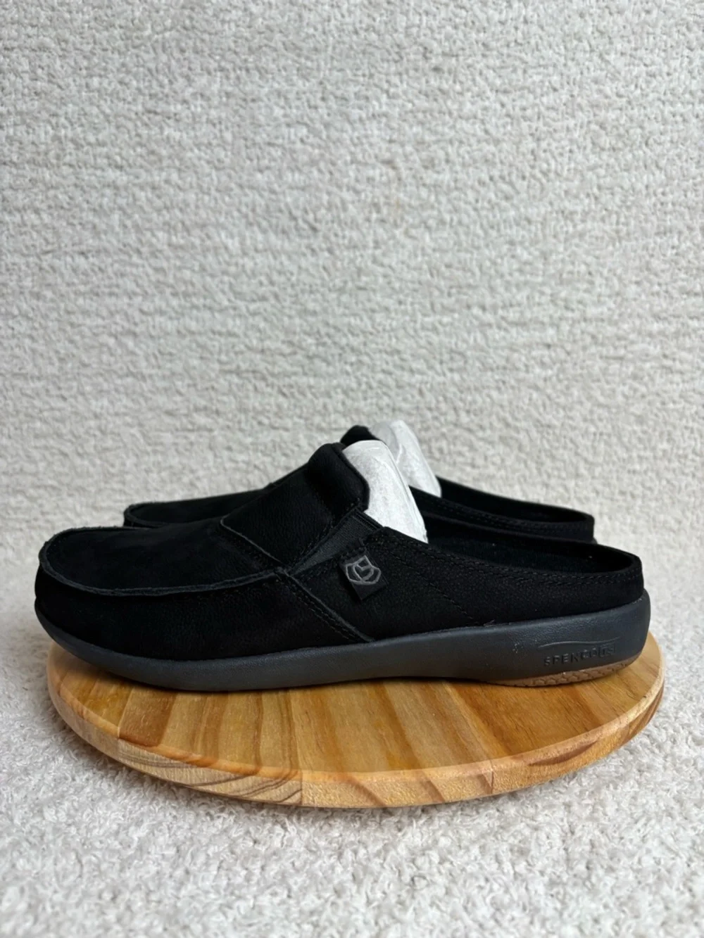 Spenco Siesta Slide Nubuck Mens 7.5D in Black Waco Shoe Company